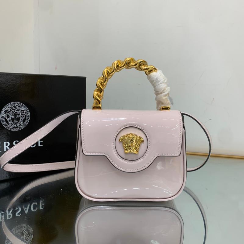 Versace Chain Handbags V1066 Lacquer Light Pink